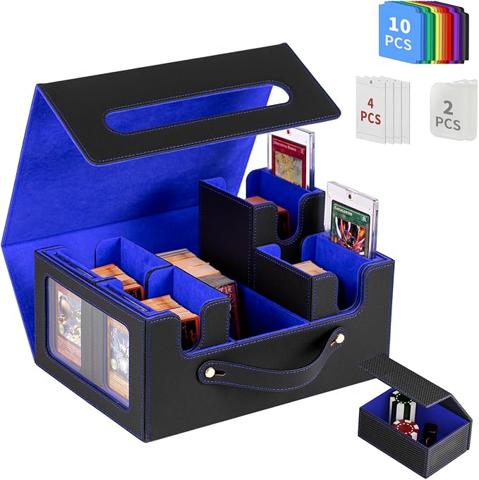 Card Storage Box MTG Deck Box, Trading Card Storage Box, Commander Deck Box, 500+Double-Sleeved Cards,TCG Sports Card Storage, Mtg Commander Deck Box (Black&Blue) by LIHEBAOZHUANG