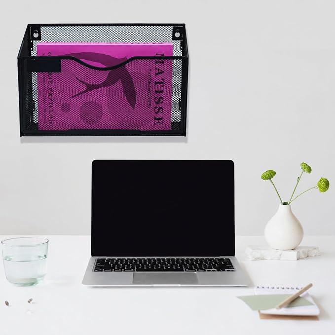 1 Pocket Mesh Wall File Holder Organizer Office Hanging File Folder Magazine Rack (Black) - Image 6