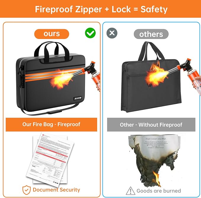 Accordion File Organizer with Lock, Fireproof Document Bag, Black | 13-Pocket Expanding Folder, Portable Safe Storage for Letter/Legal Size Document, Orange Reflective Strip, 16.1"×4.3"×12.6" - Image 4