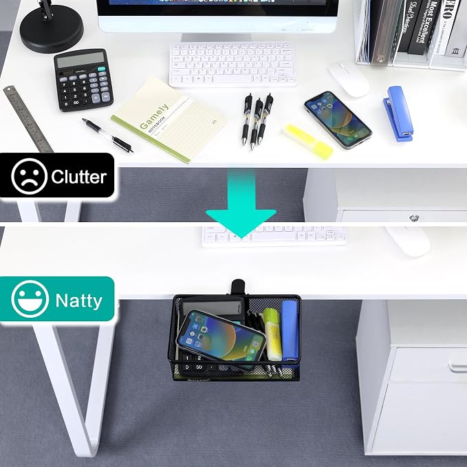 Under Desk Drawer, Clamp on Desk Organizer Under Table Hanging Desk Storage | 2 ways to clamp on: desk side or leg. Under desk organizer, clamp on desk drawer, basket hanging under table shelf, no-drill - Image 3