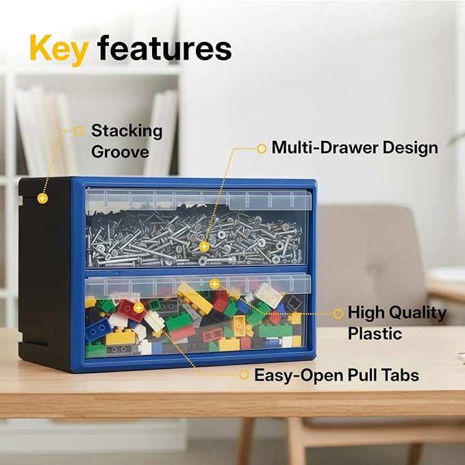 Northsky 2-Drawer Small Parts Cabinet, Stackable, Clear, 14.17 × 7.09 × 9.45 in - Image 4
