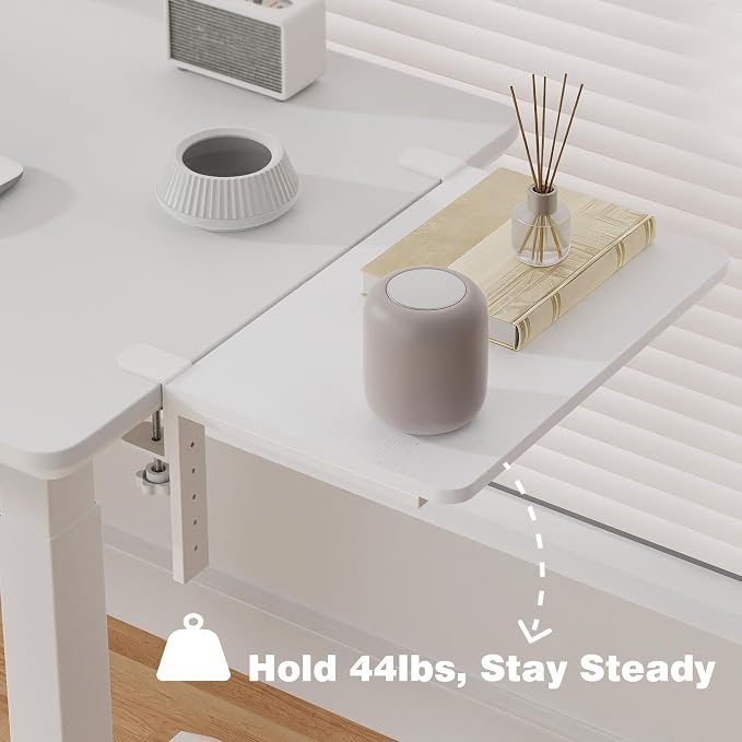 Desk Extender, 15-inch Clamp-On Desk Shelf, Height-Adjustable Desktop Shelf Organizer for Monitors Office and Gaming Accessories, Arm Support Table Extension, 44lbs Heavy Duty, White - Image 5
