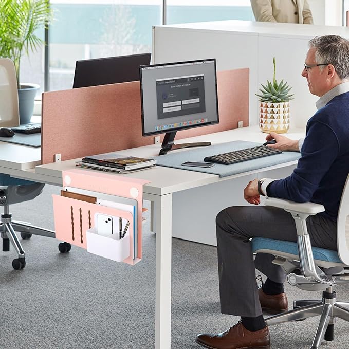 LUKETURE Desk Side Storage Laptop Holder No Drill Clamp On Organizer | Steel Side Desk Organizer, Clamp on Laptop Mount with Pen Holder, Hanging Storage for Home Office, Fits 0.3" to 2.8" - Image 9