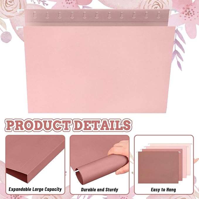 Whaline 36 Pack Dusty Pink Hanging File Folders Letter Size 4 Colors Pink File Pockets with Tab for Home Office Classroom Supplies, 9.2 x 12.8 Inch - Image 3