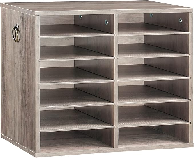 HOOBRO Literature Organizers, 12 Compartments Office Mailbox with Adjustable Shelves, Wood Countertop Literature Sorter for Office, Home, Classroom, Mailrooms Organization Greige BG12WF01 by HOOBRO