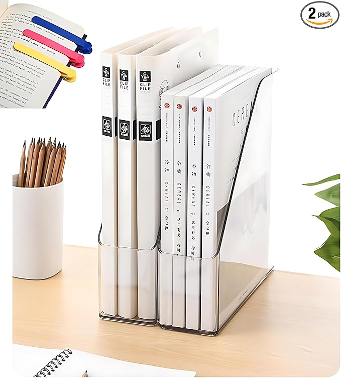 2-Pack Clear Acrylic Vertical Magazine File Holders – Desktop Organizer for Books, Documents, Binders, Envelopes, Includes 3 Bonus Silicone Bookmarks by Unknown