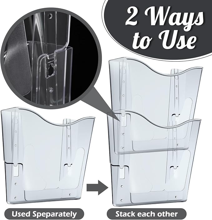 RattanView 10 Pack Acrylic Wall Pocket File Holders Single Pocket Wall Mount File Organizer Hanging Mail Magazines Organizers for Office Home Classroom(Transparent Black) - Image 3