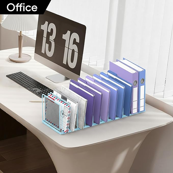 File Organizer for Desk, 11-Section Vertical File Sorter, Paper Holder Organizer Standing Metal File Folder for Office Home Classroom, Blue - Image 8