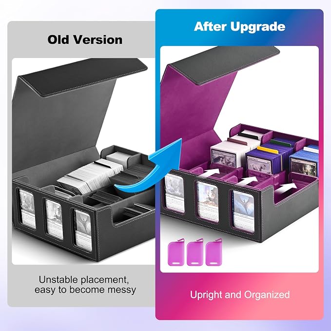 UAONO 3-Row Trading Card Storage Box with Commander Display, Black Purple | 1800+ Commander Deck Box for MTG, Bulk Card Case Fits Magic TCG PTCG Sports Cards, 10 Dividers & 3 Stoppers - Image 6