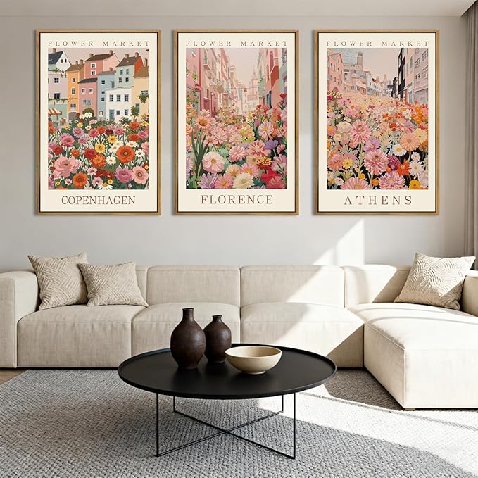 IARTTOP Large Framed Pink Matisse Canvas Wall Art 16x24 Inch Colorful Flower Market Wall Decor Boho Botanical Art Prints for Living Room Bedroom Office Set of 3
