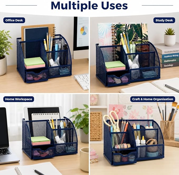 Exerz Desk Organizer/Mesh Desk Tidy/Pen Holder/Multifunctional Organizer EX348 | Compact Desktop Storage For Notes Scissors Clips Rulers Diaries Study Tools And Small Home Essentials - Image 5