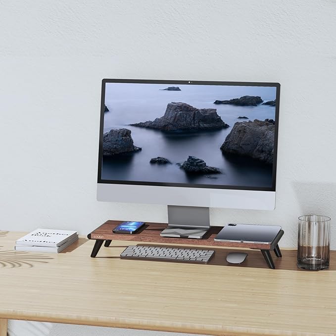 loukin Monitor Stand Riser for Desk, 22.4" × 8.2" Computer Stand, Brown | Supports 22 lb, No Installation Required, Water-Resistant Surface, Fits Laptops and Printers, Ergonomic Design - Image 8