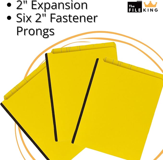 The File King Two Divider Pressboard Classification Yellow File Folder - Letter Size | Box of 10 | End Tab | 2” Expansion | Six 2-Inch Fastener Prongs | Made in America - Image 4