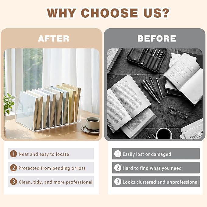 7 Section Clear Acrylic Desktop File Organizer Vertical File Sorter 4mm Thick, Large Capacity Upright Magazine Organizer, Book Paper, Notebooks, Envelopes, Mail Holder - Image 5