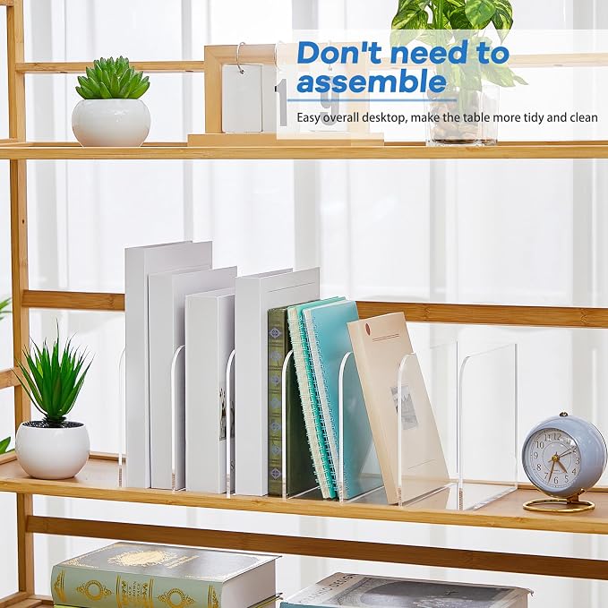 Suzile Clear Acrylic Magazine File Holder with Vertical Compartments Desk Organizer Book Rack for Desk Sorter Paper Folder Office Accessories(Clear,16.1 x 7.2 x 6.5 Inch) - Image 4