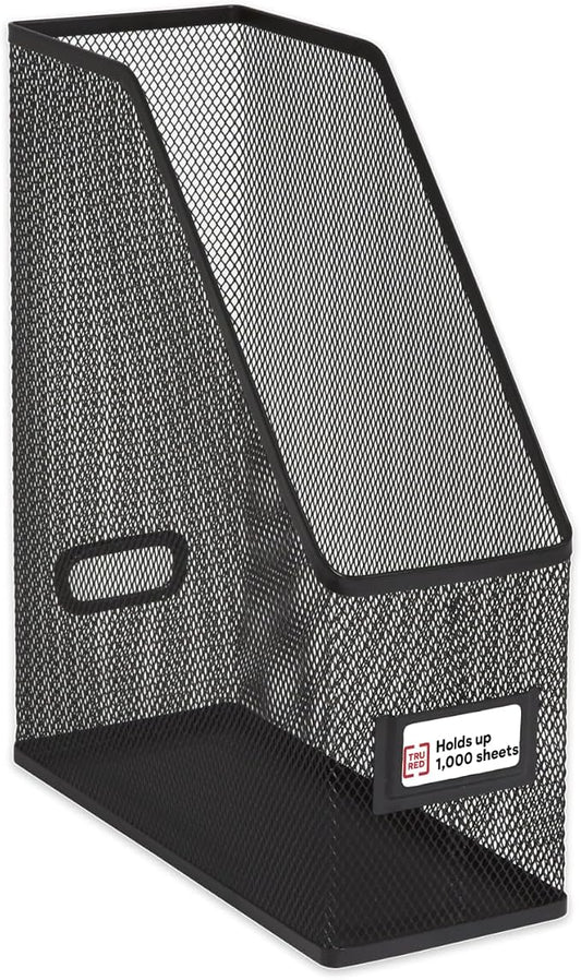 Staples TRU RED Metal Magazine File Organizer, Black - Top - Loading Desktop File Holder with Handle, Holds Up to 1000 Sheets by TRURED