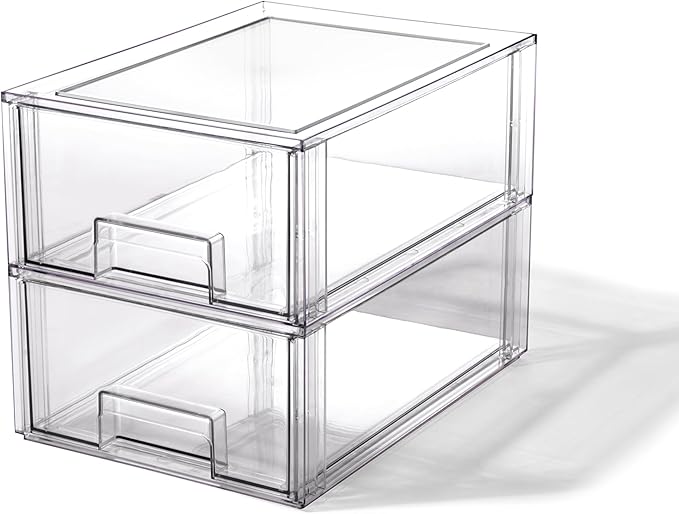 BINO | Stackable Storage Drawers, Large - 2 Pack, Clear | THE CRATE COLLECTION | Storage Bins With Drawers | Bathroom Organizers | Under Sink Organizer | Vanity Cabinet Home Organization by BINO