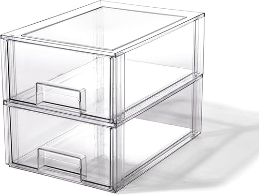 BINO | Stackable Storage Drawers, Large - 2 Pack, Clear | THE CRATE COLLECTION | Storage Bins With Drawers | Bathroom Organizers | Under Sink Organizer | Vanity Cabinet Home Organization by BINO