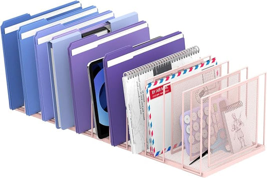 File Organizer for Desk, 11-Section Vertical File Sorter, Paper Holder Organizer Standing Metal File Folder for Office Home Classroom, Pink by JMHUD