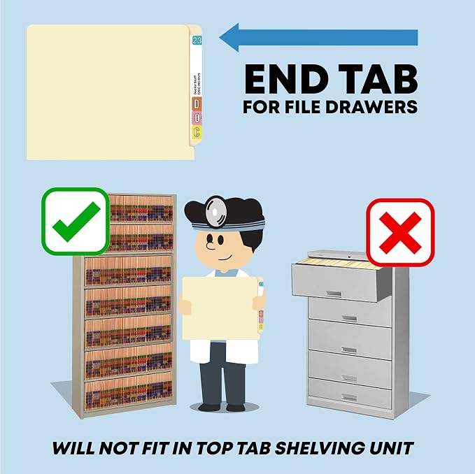 Self Adhesive Dividers for File Folders, Doctor Stuff, Side Hinge Divider with 2" Bonded Fastener on Front and Back at top, 11 pt Manila Stock, Box of 100 - Image 5