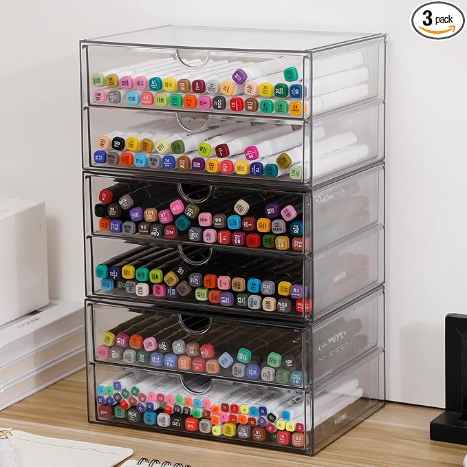 Clear Desk Drawer Organizer, 6 Drawers, Plastic | Stackable Desk Organizers and Accessories, For Pencils, Books, Art Crafts, Makeup, For Home Office, Bathroom, Kitchen by NINEWEEN