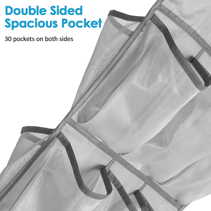3Pcs 30 Large Pockets Dual Sided Hanging Shoe Organizer Double-Side Closet Storage Shelves with Rotating Hanger Space Saving Storage Bag Portable Shoe Rack Holder for Bedroom Laundry Room,Gray - Image 9