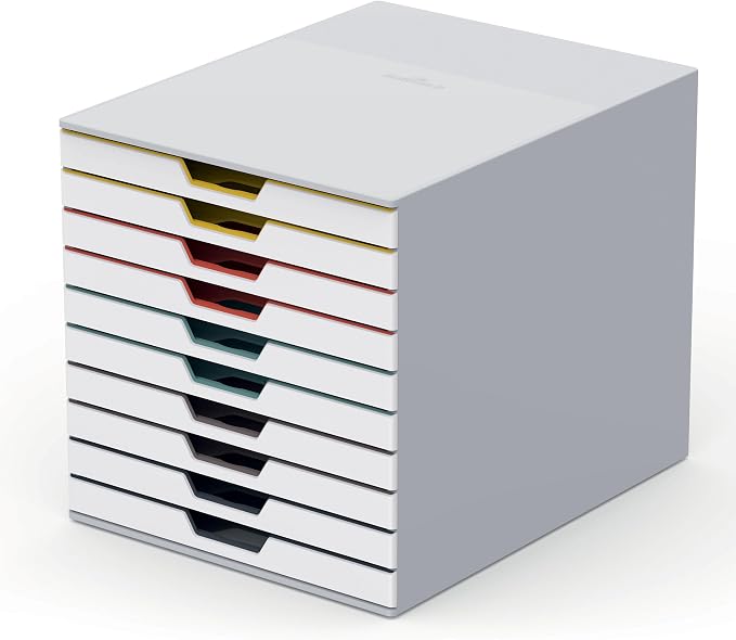 Durable VARICOLOR 10 Drawer Unit - White Desktop Drawer Set with 10 Color Coded Draws - Letter Size Files - Perfect for Storing Documents and Paper Work by DURABLEOfficeProducts