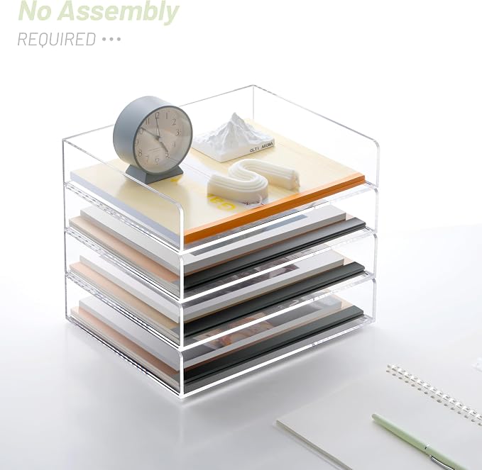 SANRUI Paper Organizer Letter Tray, 4-Pack Acrylic File Organizer, Clear | Stackable Desk Organizers, Paper Trays, Workspace Office Supplies Organizers for Office Classroom Home,12.4 x 8.86 x 10.4 in - Image 9