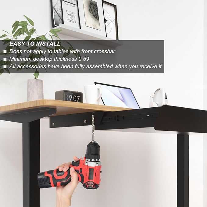 Large Under Desk Mounted Sliding Drawer with 2 Cable Hole and 60 Degree Tilt Panel to Pull Out, 22.4'' Long & 9.2'' deep Large Storage Organizer for Sit Stand Workstation - Image 7