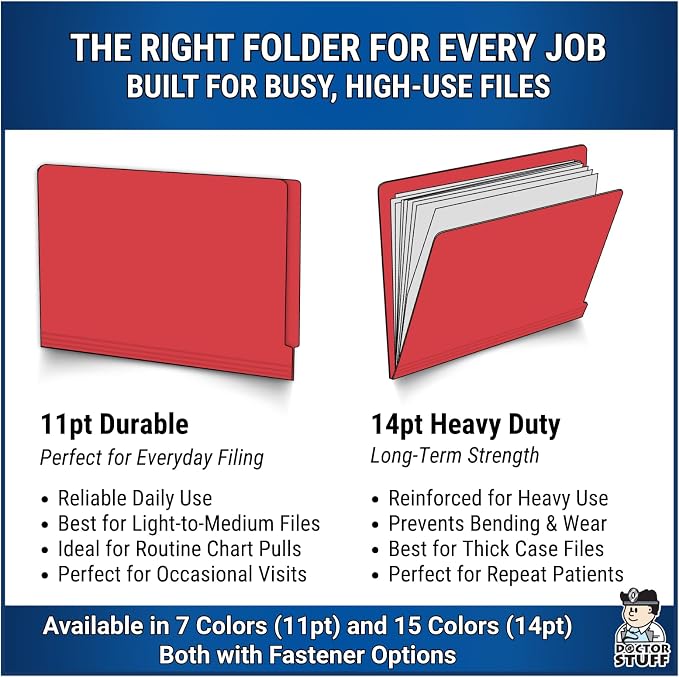 Red File Folders, USA Made, Doctor Stuff, Two 2" Bonded Fasteners, Durable 11pt, Reinforced End Tab, 2 Prongs, Colored Office & Medical Charts and Patient Chart, Box of 50 - Image 4