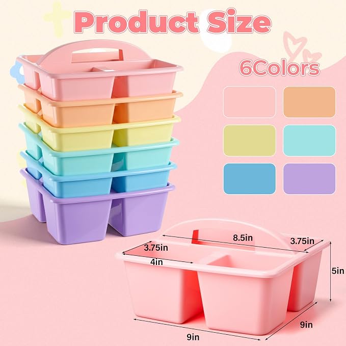 Kathfly 6 Pack Classroom Caddy Organizer with Handle, Plastic Art Craft Cleaning Caddy Bulk, Small Multipurpose Supply Organization Storage Basket for Table Desk Office Pencil Teacher (Macaron Color) - Image 3