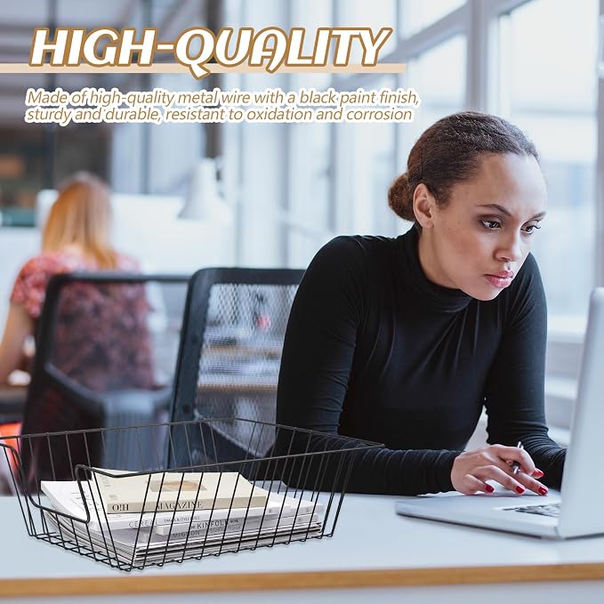 Yeaqee 6 Pcs Letter Tray Classroom Paper Trays,17'' X 12'' X 5,Black - Image 2