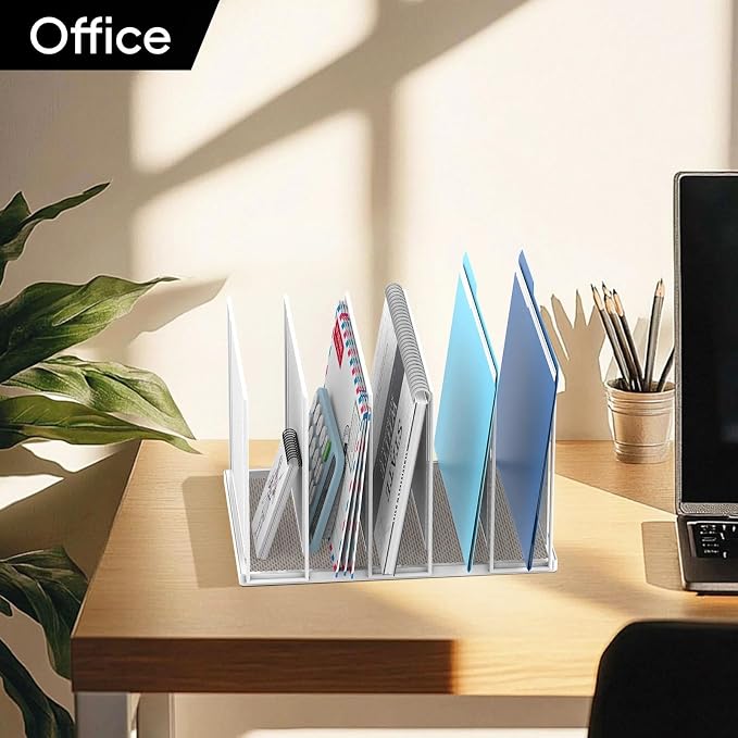 File Organizer for Desk, 5-Section Vertical File Sorter, Paper Holder Organizer Standing Metal File Folder for Office Home Classroom, White - Image 7