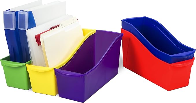 Storex Large Book Bin, Interlocking Plastic Organizer for Home, Office and Classroom, Assorted Colors, 30-Pack (70105C06C) - Image 2