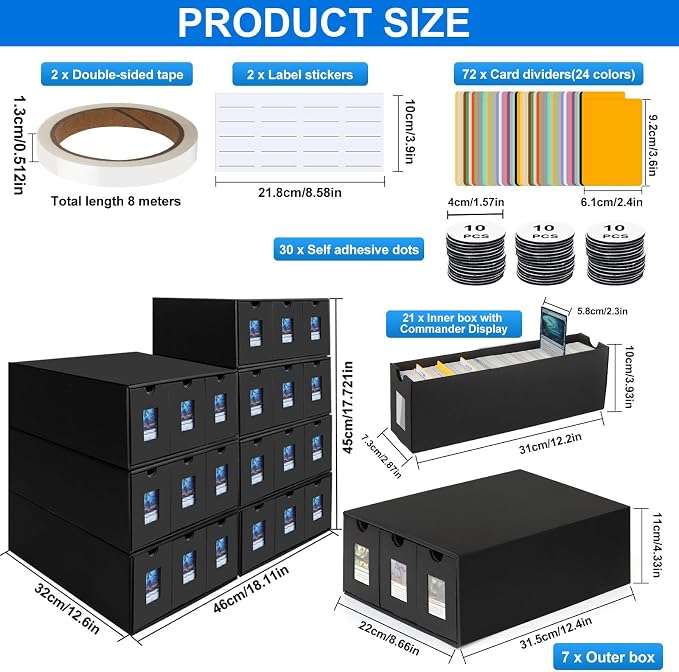 Trading Card Storage Box for 21000+, Card Deck Box for MTG Commander Display, Card Organizer Box with 72 Card Dividers, Labels & Tapes, Compatible with TCG, PTCG, MTG and Sport Cards - Image 2