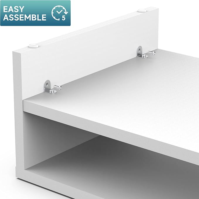 FITUEYES Wooden Monitor Stand Riser, 2-Tier Desk Storage Shelf, White | 21.3-Inch Desktop Organizer Fits Laptop, Computer Screen and Office Supplies - Image 5