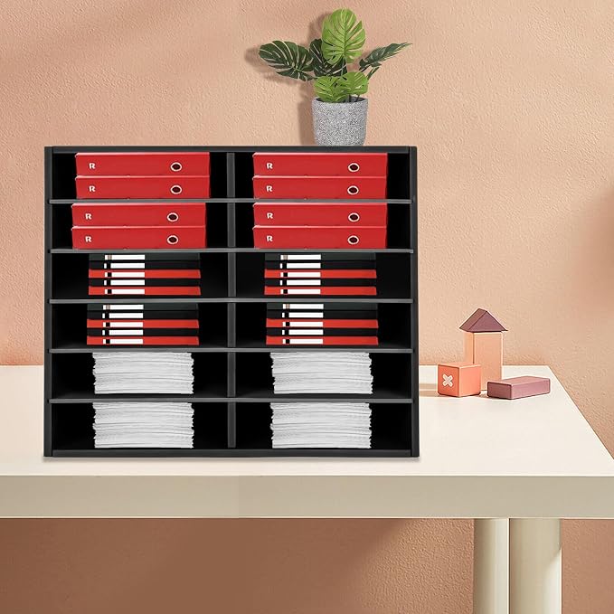 Mail Sorter Desktop, Black Mailbox for Classroom, 12 Compartments Literature Organizer, Desktop File Sorter, Paper Organizer for Home School Office (12 Slots Black) - Image 3