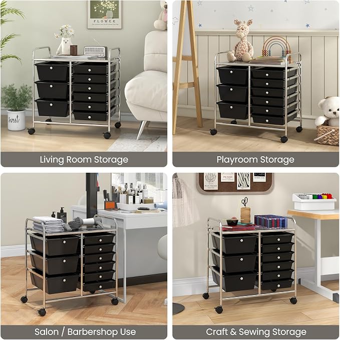 Giantex 9 Drawers Rolling Cart, Classroom Organizers, Storage Cart with Wheels, for Teacher Office Home School Supplies Tool Craft Art Paper, Black - Image 8