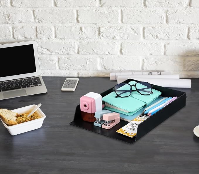 2 Pcs Stackable Paper Trays Rectangular Plastic Desk Holder Desktop Document File Organizer Storage Letter for Office Classroom (Black) - Image 7