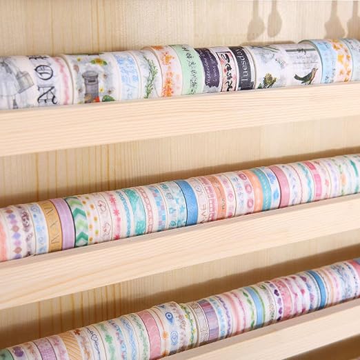 7 Layers Wood Washi Tape Box Organizer and Storage with Hanging Hook, Desktop Tape DIY Sticker Roll Holder, Divider Closet Container Holder for Sewing and Thread - Image 6