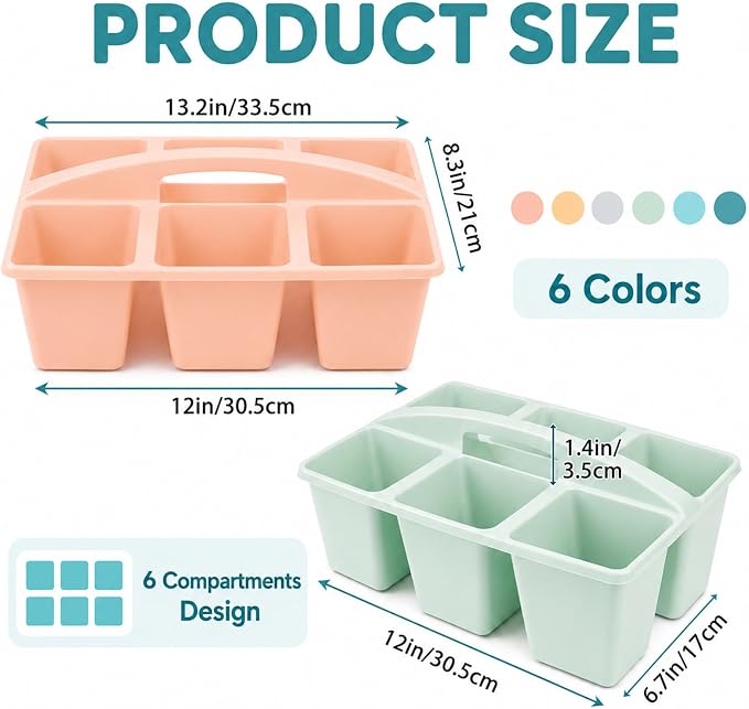 6 Pack Assorted Colors 6 Compartment Classroom Caddy with Handle Portable Plastic Storage Classroom Caddies Organizer for Classrooms Supply Teacher Office Table Desk(Boho) - Image 2