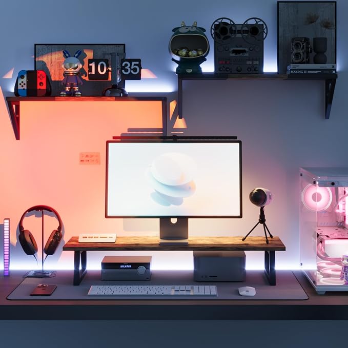 TEAMIX 31.5 inch Dual Monitor Stand Riser, TV Riser, Wood Desk Organizer | For 2 Monitors/Laptop/Printer, Long Computer Stand, Wood & Steel, Holds 150 lbs, PS5/Keyboard Storage, For Home Office Gaming - Image 6