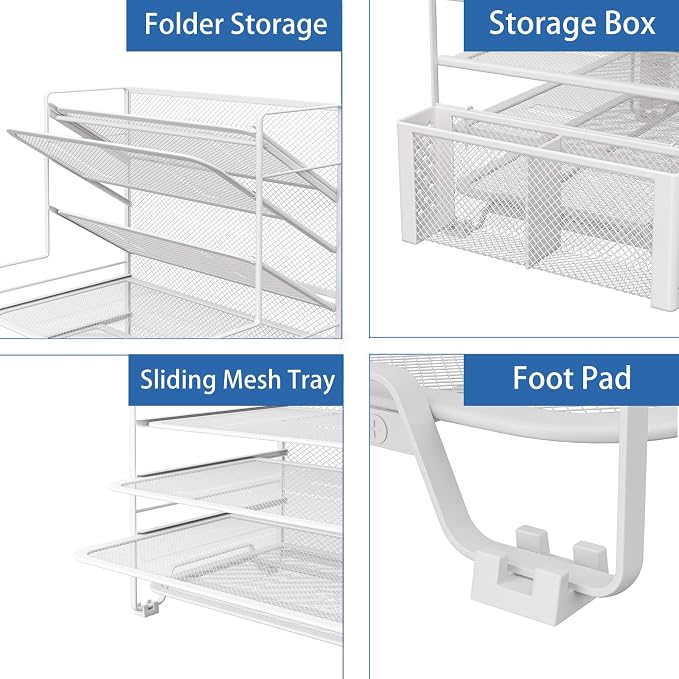 Simple Trending 7 Tier Desk File Organizer, Letter Tray Paper Organizer with Pen Holder and Metal Hanging Basket, White - Image 4