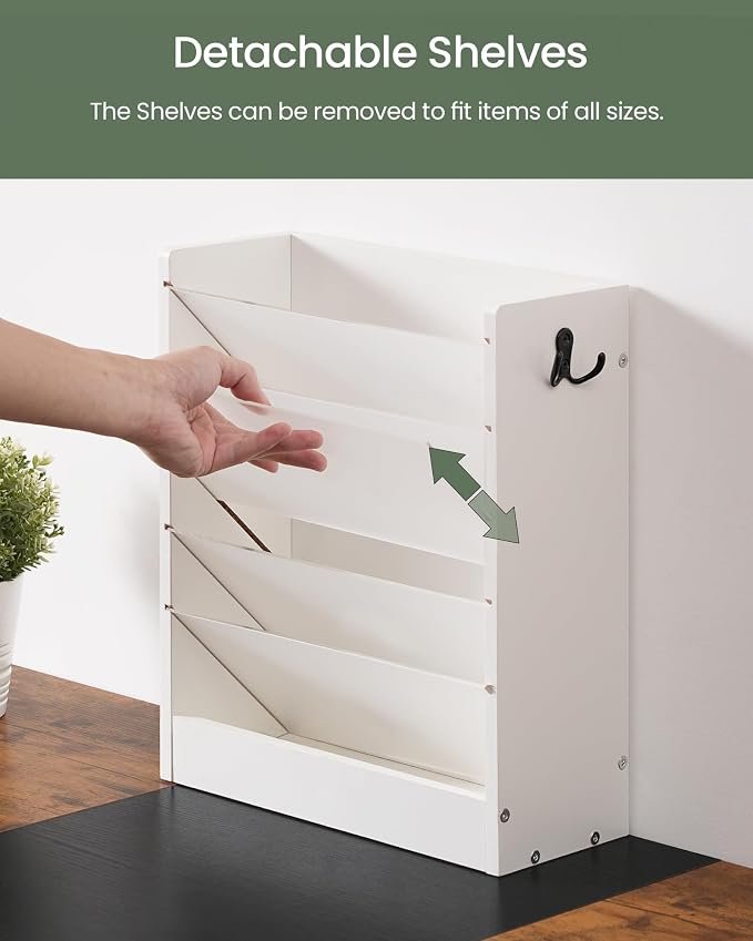 Wall File Holder, 6-Tier File Organizer, Office Supplies Storage Rack, Versatile Desktop Organizer, with Detachable Shelves, with Side Hooks, for Living Room, Study, Home Office, White MWJ02WB - Image 2