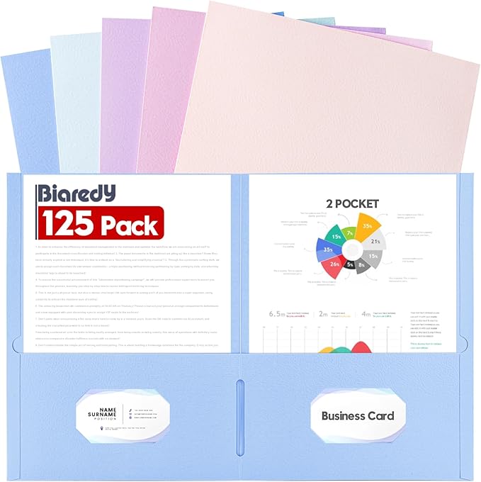 125 Pack Bulk Two Pocket Folders, Letter Size 8.5" x 11" Paper Folders with Business Card Slot, Assorted 5 Colors, Heavy Duty for Office, Law Firms, Accounting & Business Use by Unknown