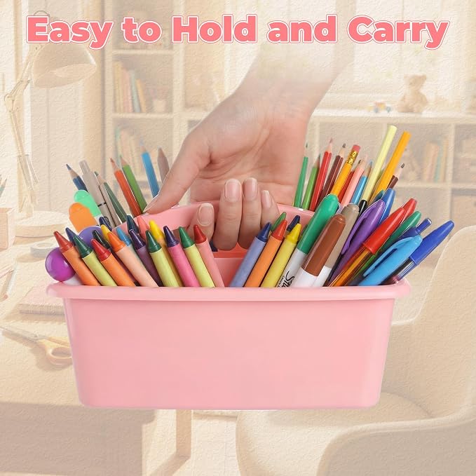Kathfly 12 Pack Classroom Caddy Organizer with Handle, Plastic Art Craft Cleaning Caddy Bulk, Small Multipurpose Supply Organization Storage Basket for Table Desk Office Pencil Teacher (Mixed Color 1) - Image 6