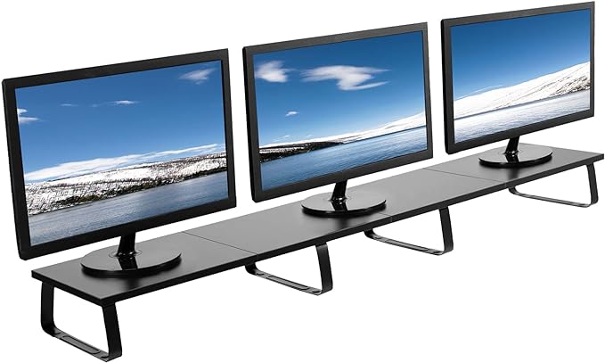 VIVO 55 inch Extra Long Monitor Stand, Wood & Steel Desktop Riser, Multi Screen, TV, Keyboard, Laptop, Ergonomic Desk and Tabletop Organizer, Black, STAND-V000D5 by Unknown