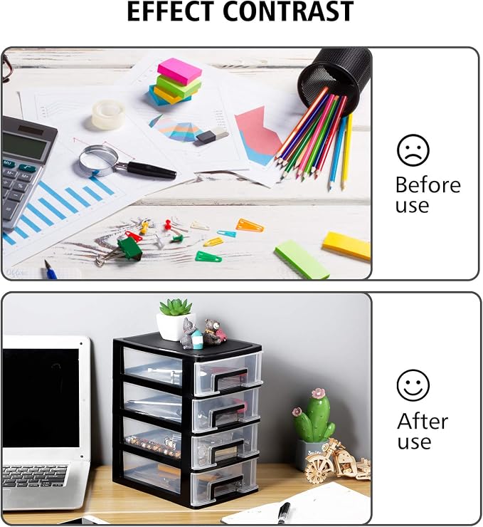 4 Layer Cabinet Drawer Plastic Storage Drawer Sundries Organizer Office File Storage Rack Shelf for Jewelry Makeup Stationery Desktop (8.31x5.98x9.92 Inch) - Image 4