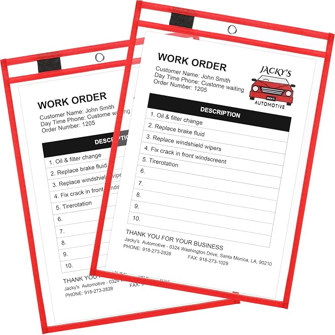 Nezyo Dry Erase Pockets Plastic Job Ticket Holders Shop Holder Order Pockets Clear Sleeves Tickets Folders Plastic Sleeves Paper Teacher Supplies for Classroom(14 x 10 in,Red,50 Pcs) - Image 8