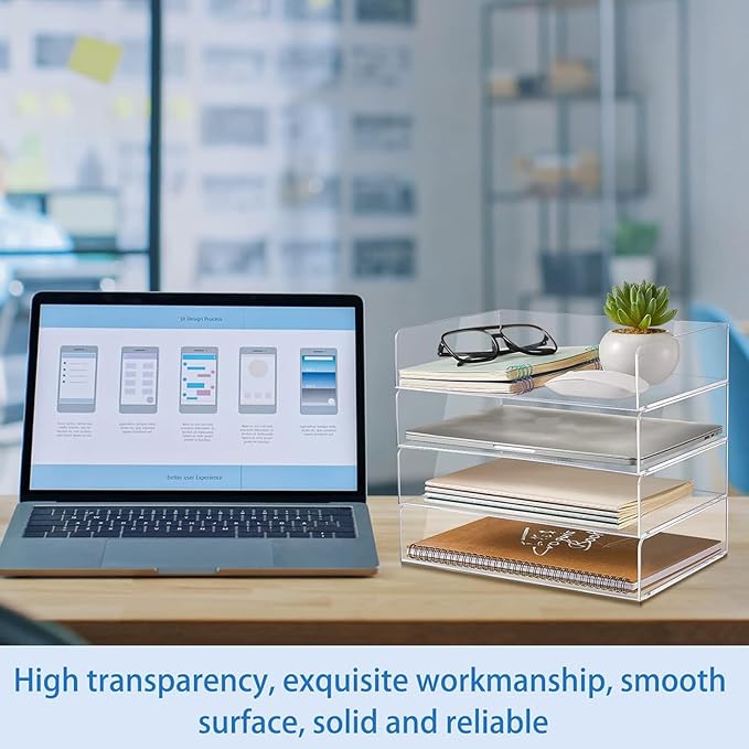Harloon 4 Tier Paper Organizer Letter Tray Acrylic Desk File Organizer Heavy Duty Stackable Documents Clear Letter Paper Holder Sorter Office Tray for A4, Office Classroom Home File Pad Notebooks - Image 5